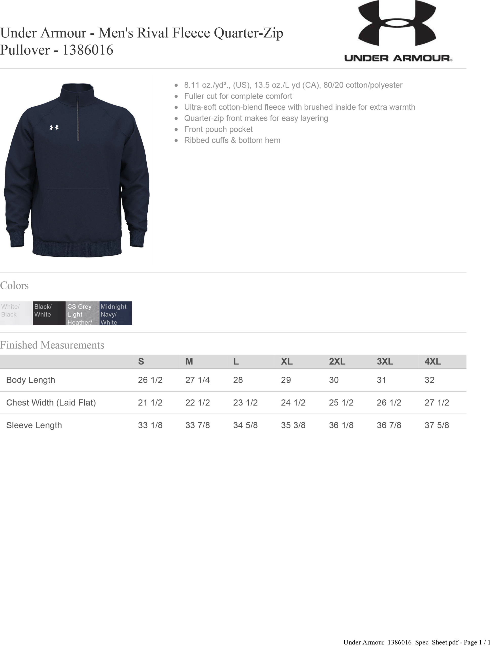 DC-UA 1386016 Men's Rival Fleece Quarter-Zip Pullover